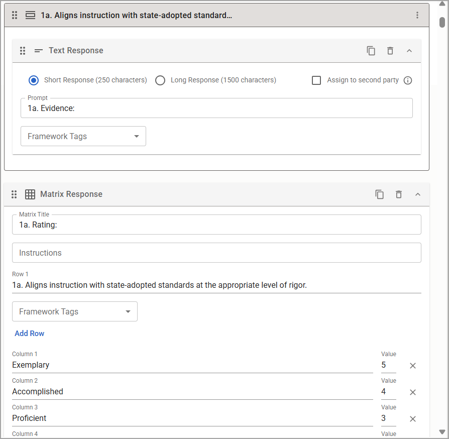 Text response and matrix response items that have no framework tags.